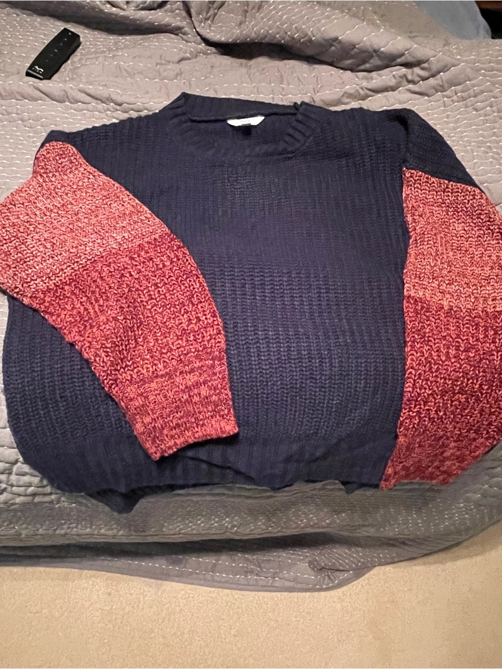 Women's Navy Sweater with Red Marled Sleeves